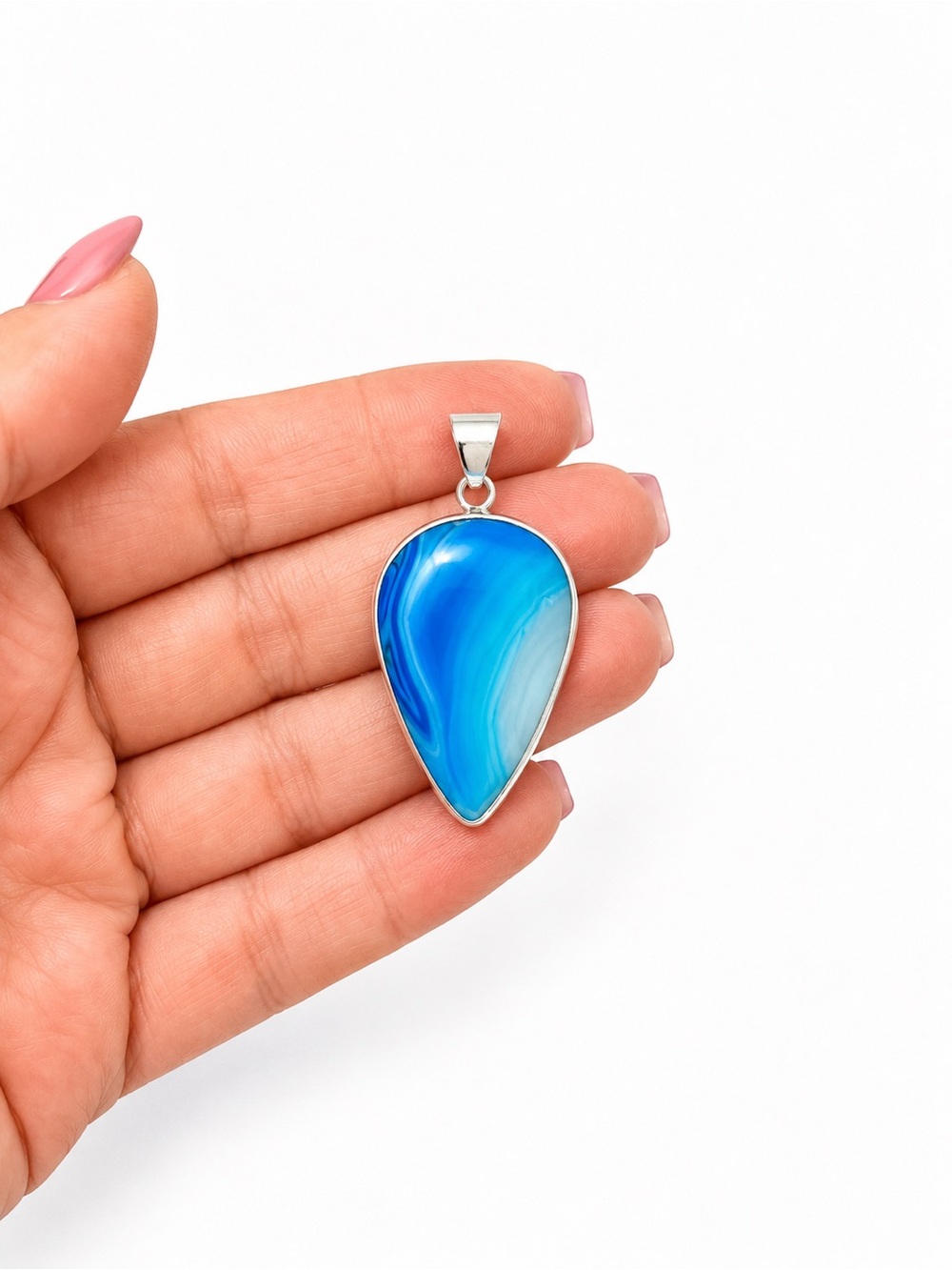 Blue Teardrop Agate Pendant
